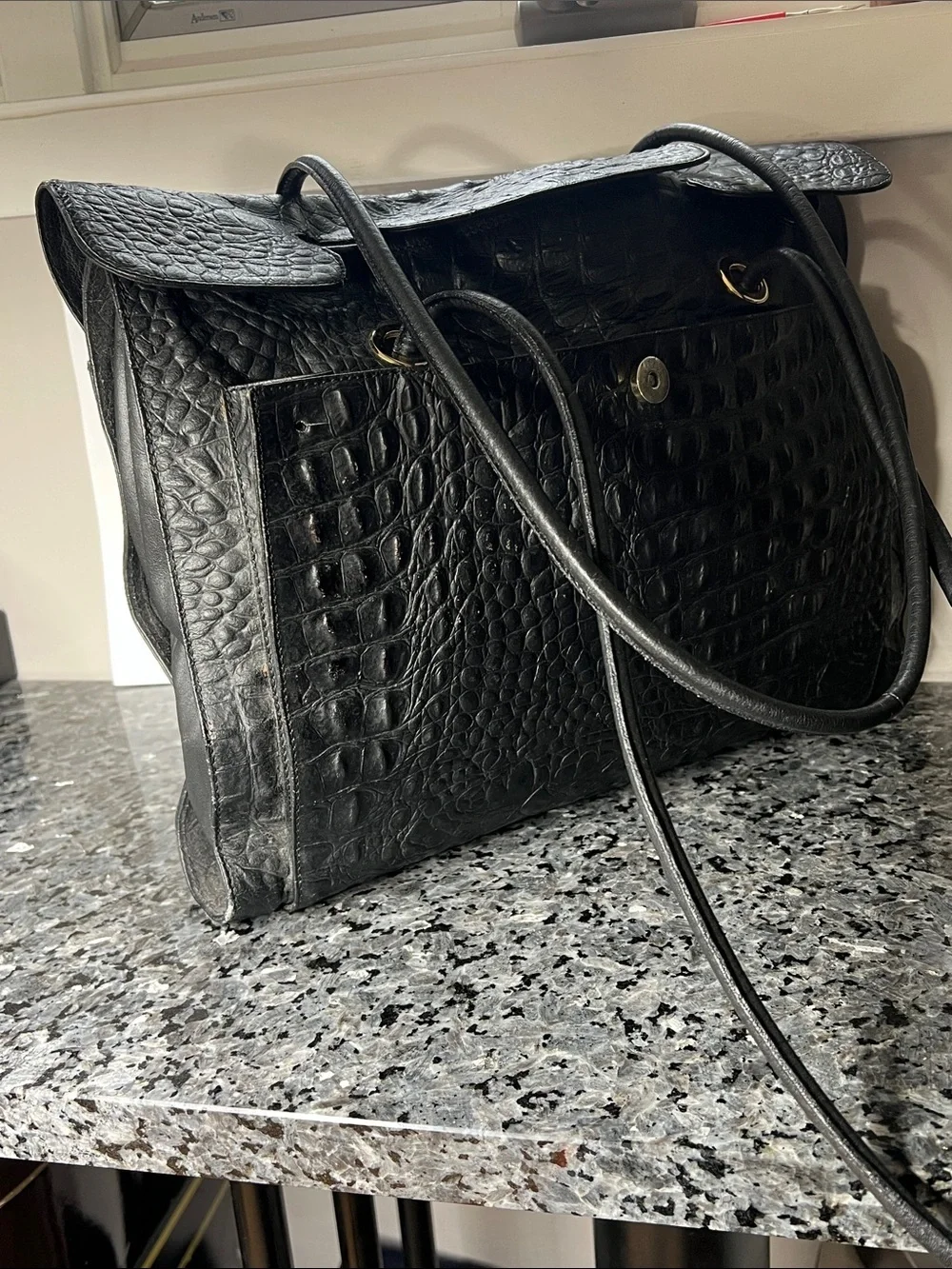 Enrico Coveri Leather Croc Large Zip and Flap Shoulder Tote Bag  Made in Italy